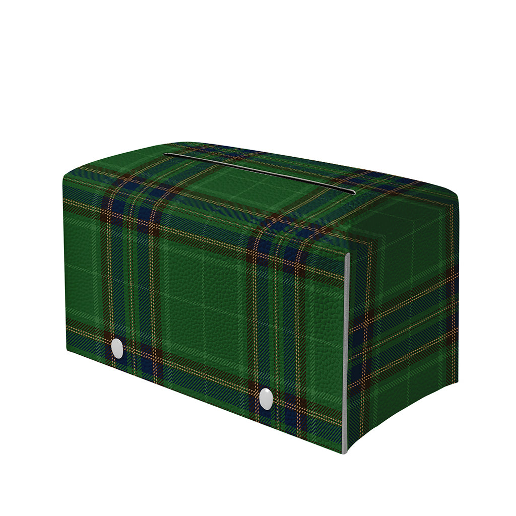Green And Blue Stewart Tartan Print Leather Tissue Box Cover