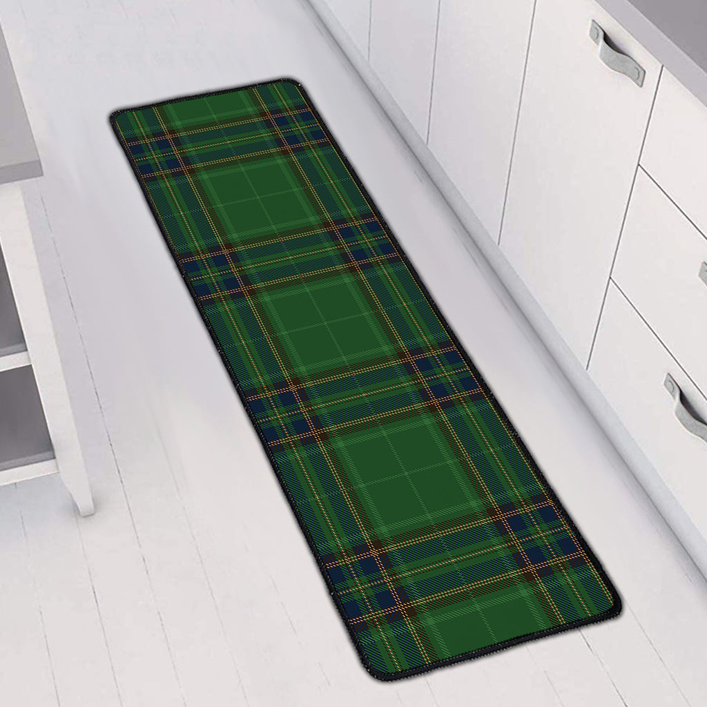 Green And Blue Stewart Tartan Print Long Kitchen Mat