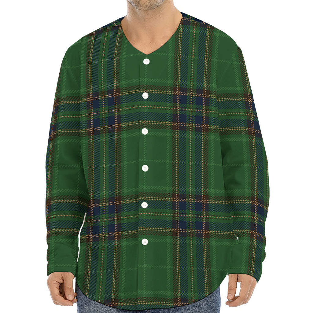 Green And Blue Stewart Tartan Print Long Sleeve Baseball Jersey