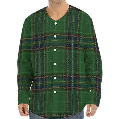 Green And Blue Stewart Tartan Print Long Sleeve Baseball Jersey