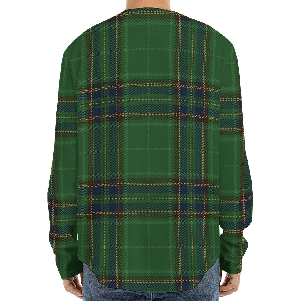Green And Blue Stewart Tartan Print Long Sleeve Baseball Jersey