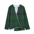 Green And Blue Stewart Tartan Print Long Sleeve Short Coat