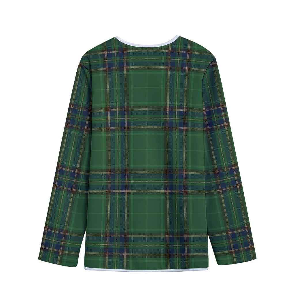 Green And Blue Stewart Tartan Print Long Sleeve Short Coat