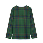 Green And Blue Stewart Tartan Print Long Sleeve Short Coat
