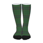 Green And Blue Stewart Tartan Print Long Socks