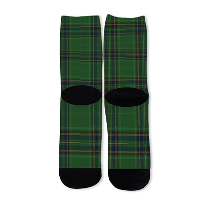 Green And Blue Stewart Tartan Print Long Socks