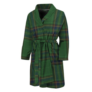 Green And Blue Stewart Tartan Print Men's Bathrobe