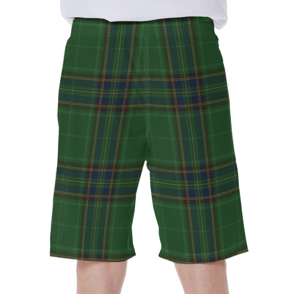 Green And Blue Stewart Tartan Print Men's Beach Shorts