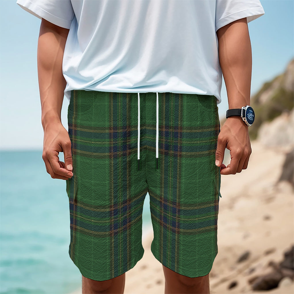Green And Blue Stewart Tartan Print Men's Cargo Shorts