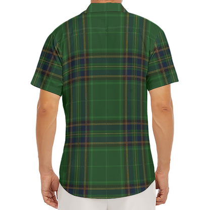 Green And Blue Stewart Tartan Print Men's Deep V-Neck Shirt