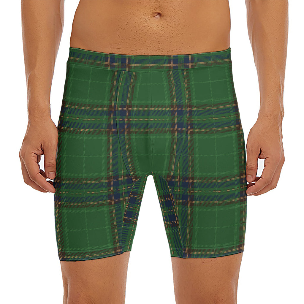 Green And Blue Stewart Tartan Print Men's Long Boxer Briefs