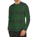 Green And Blue Stewart Tartan Print Men's Long Sleeve Rash Guard