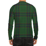 Green And Blue Stewart Tartan Print Men's Long Sleeve Rash Guard
