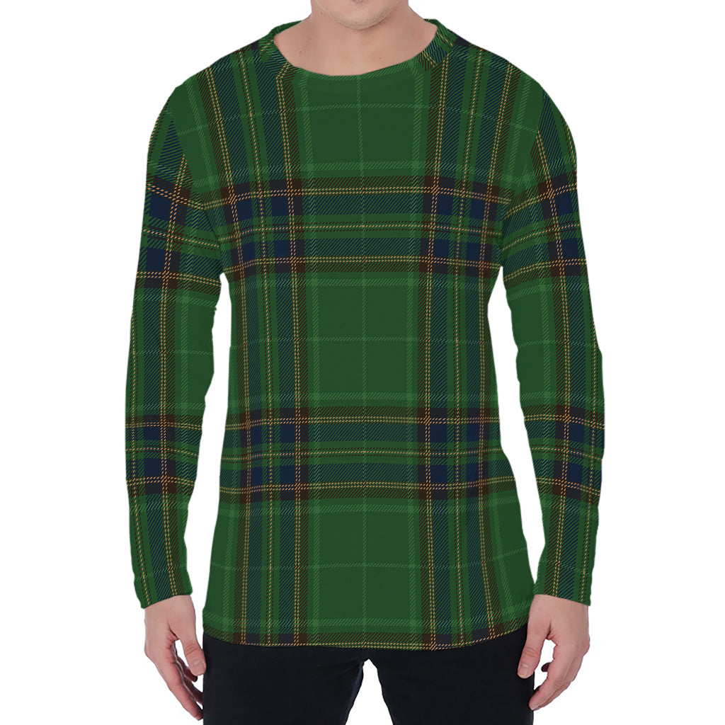 Green And Blue Stewart Tartan Print Men's Long Sleeve T-Shirt