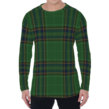 Green And Blue Stewart Tartan Print Men's Long Sleeve T-Shirt