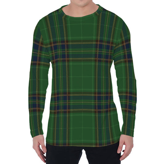 Green And Blue Stewart Tartan Print Men's Long Sleeve T-Shirt