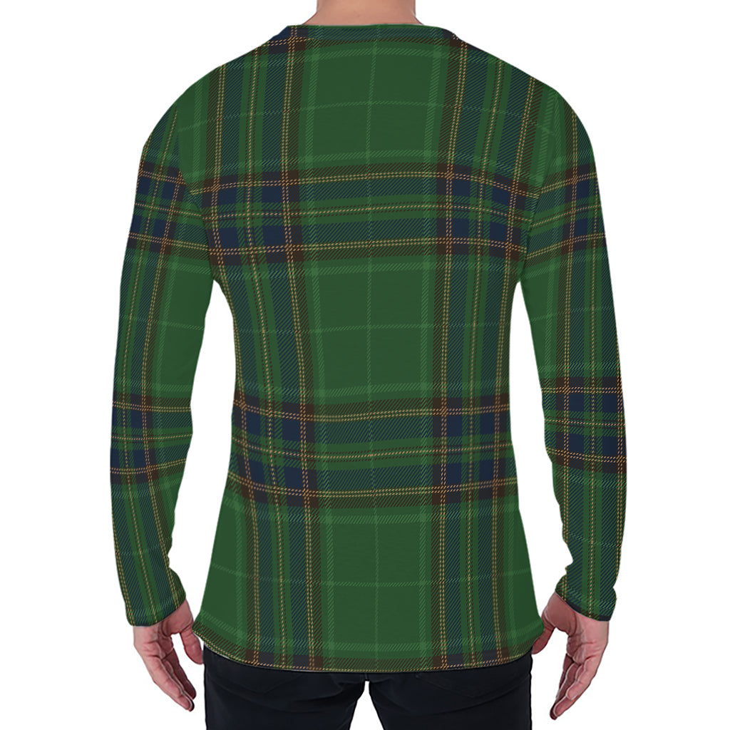 Green And Blue Stewart Tartan Print Men's Long Sleeve T-Shirt
