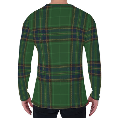 Green And Blue Stewart Tartan Print Men's Long Sleeve T-Shirt