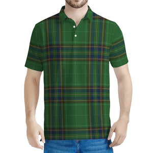 Green And Blue Stewart Tartan Print Men's Polo Shirt