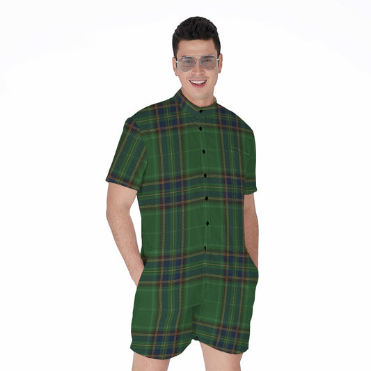 Green And Blue Stewart Tartan Print Men's Rompers