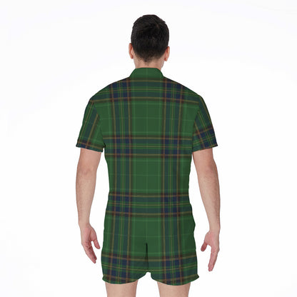 Green And Blue Stewart Tartan Print Men's Rompers