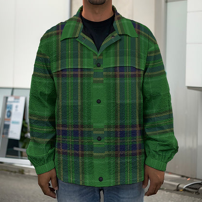 Green And Blue Stewart Tartan Print Men's Shirt Jacket