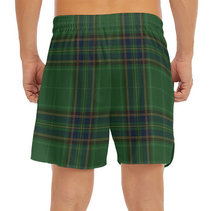 Green And Blue Stewart Tartan Print Men's Split Running Shorts