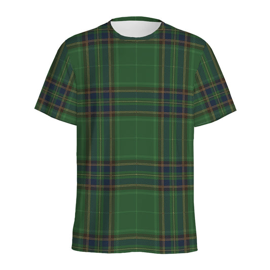 Green And Blue Stewart Tartan Print Men's Sports T-Shirt
