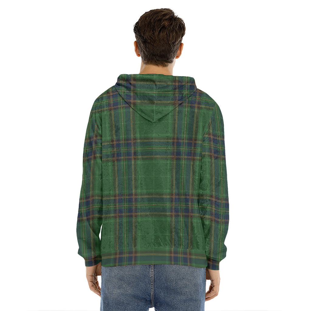 Green And Blue Stewart Tartan Print Men's Velvet Pullover Hoodie