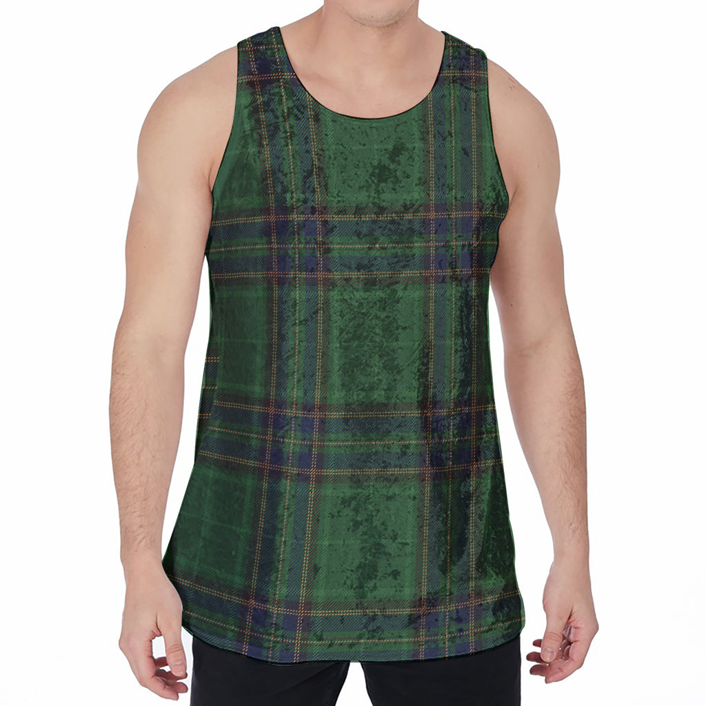 Green And Blue Stewart Tartan Print Men's Velvet Tank Top