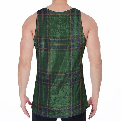 Green And Blue Stewart Tartan Print Men's Velvet Tank Top