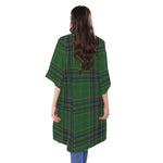 Green And Blue Stewart Tartan Print Open Front Beach Cover Up