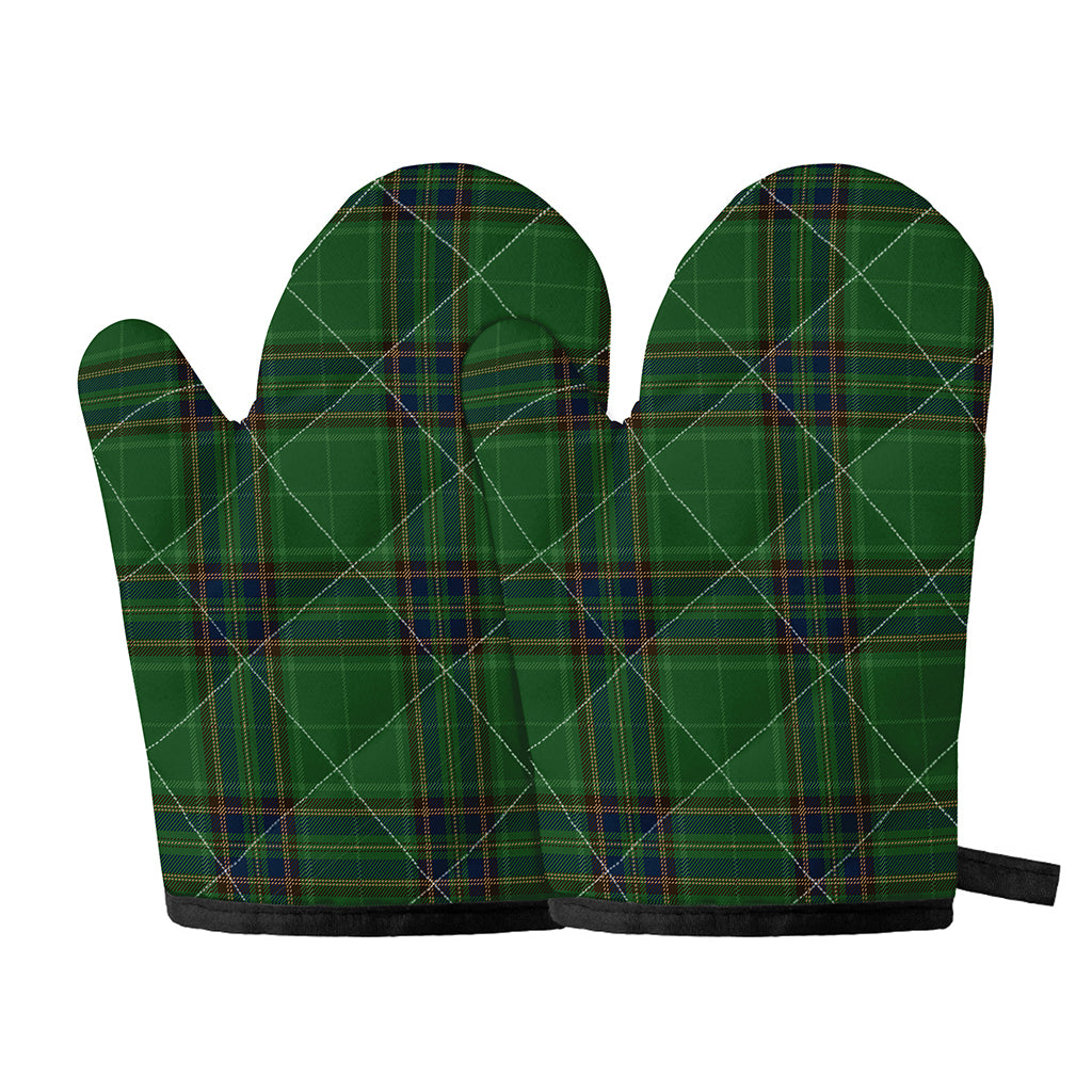 Green And Blue Stewart Tartan Print Oven Mitts