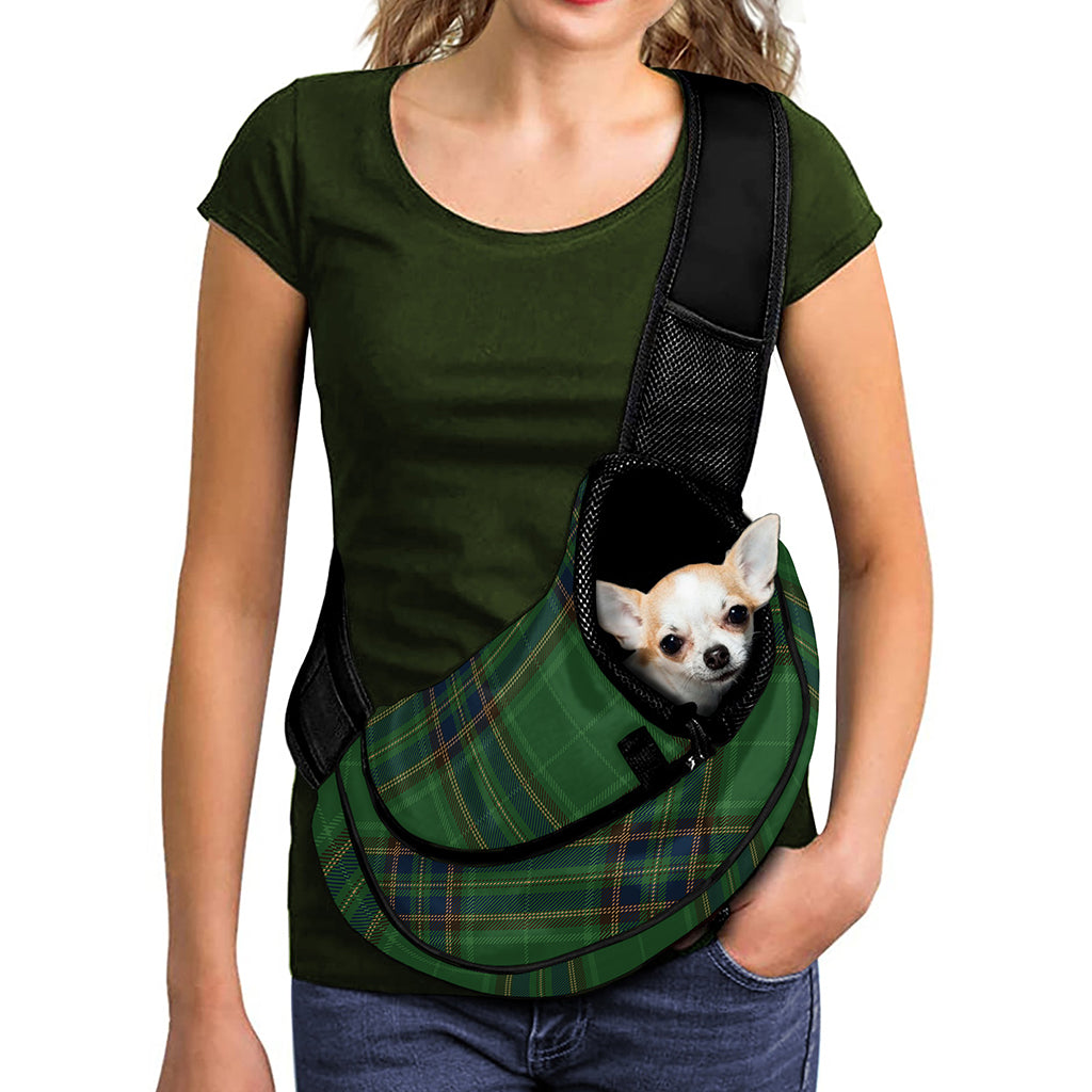 Green And Blue Stewart Tartan Print Pet Sling Carrier