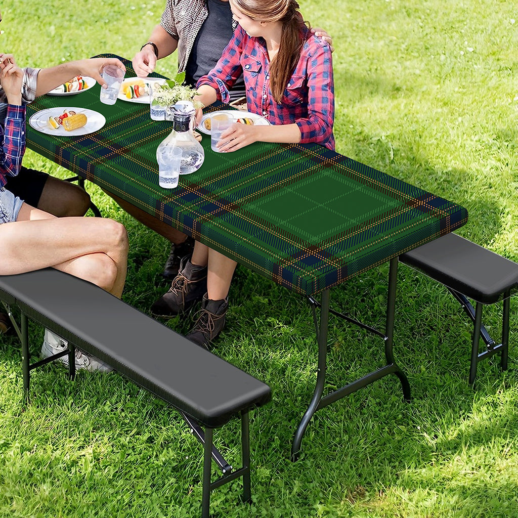 Green And Blue Stewart Tartan Print Picnic Table Cover
