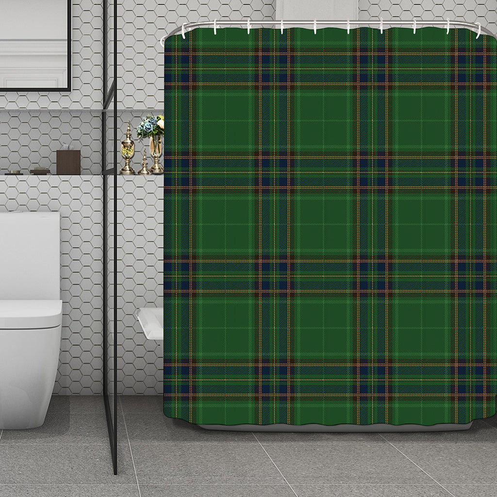 Green And Blue Stewart Tartan Print Polyester Shower Curtain