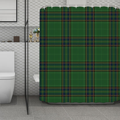 Green And Blue Stewart Tartan Print Polyester Shower Curtain