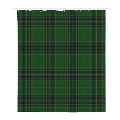 Green And Blue Stewart Tartan Print Polyester Shower Curtain