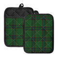 Green And Blue Stewart Tartan Print Pot Holders With Pocket