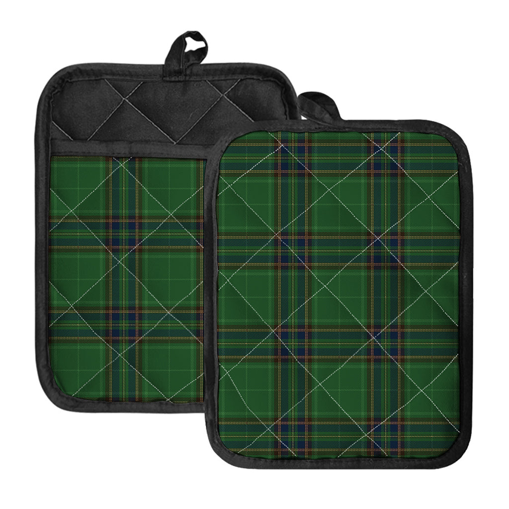 Green And Blue Stewart Tartan Print Pot Holders With Pocket