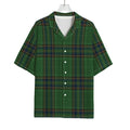 Green And Blue Stewart Tartan Print Rayon Hawaiian Shirt