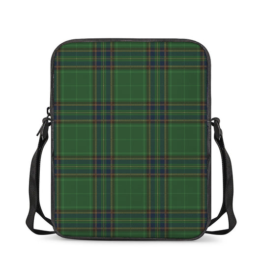 Green And Blue Stewart Tartan Print Rectangular Crossbody Bag