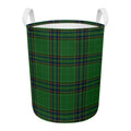 Green And Blue Stewart Tartan Print Round Laundry Basket