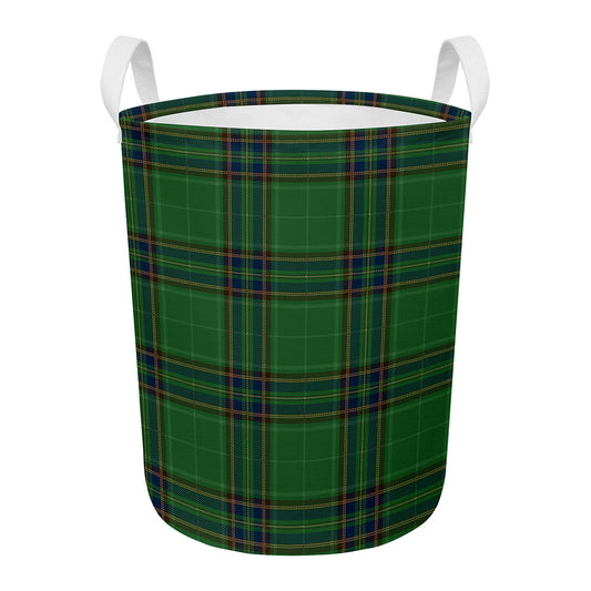 Green And Blue Stewart Tartan Print Round Laundry Basket