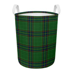 Green And Blue Stewart Tartan Print Round Laundry Basket