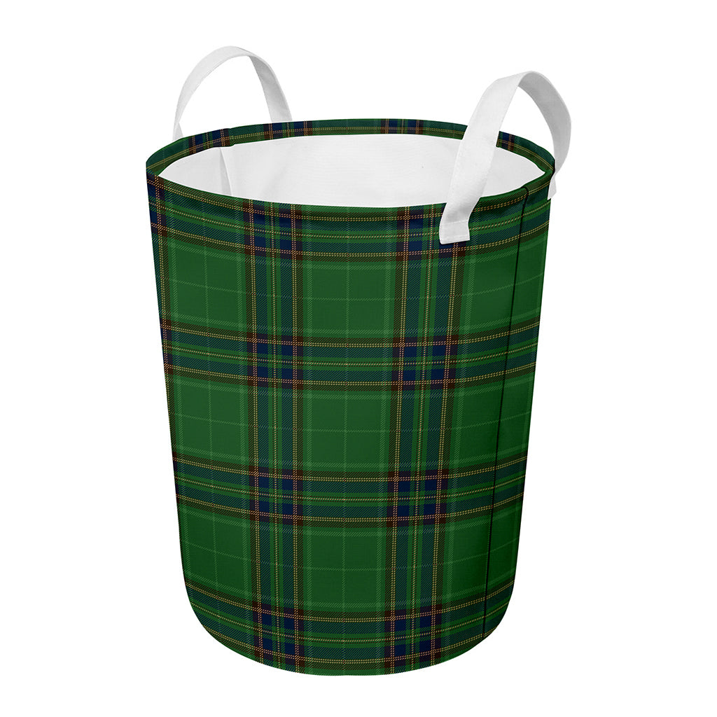 Green And Blue Stewart Tartan Print Round Laundry Basket