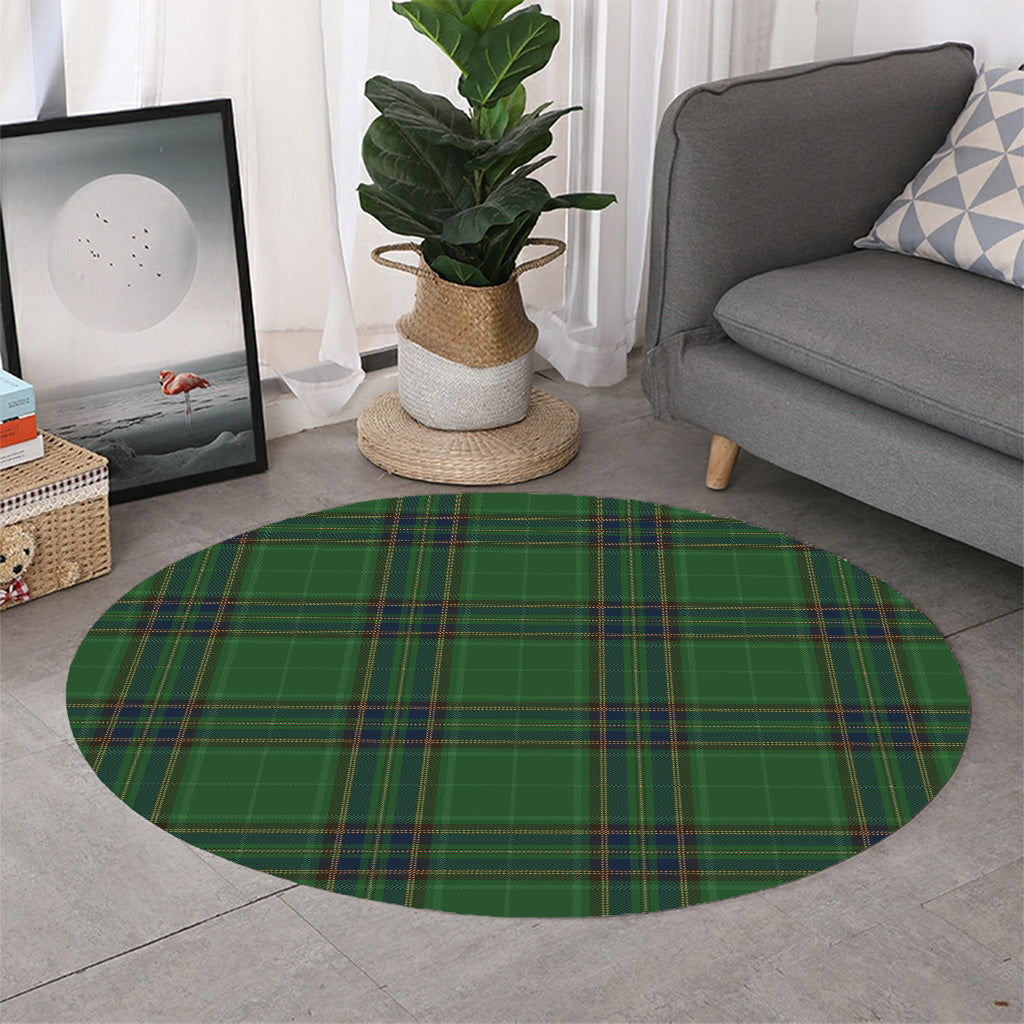 Green And Blue Stewart Tartan Print Round Rug