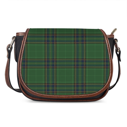 Green And Blue Stewart Tartan Print Saddle Bag