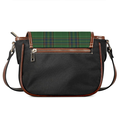 Green And Blue Stewart Tartan Print Saddle Bag