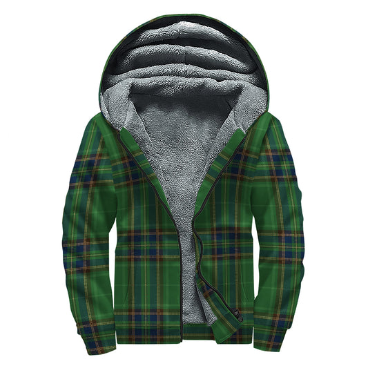Green And Blue Stewart Tartan Print Sherpa Lined Zip Up Hoodie